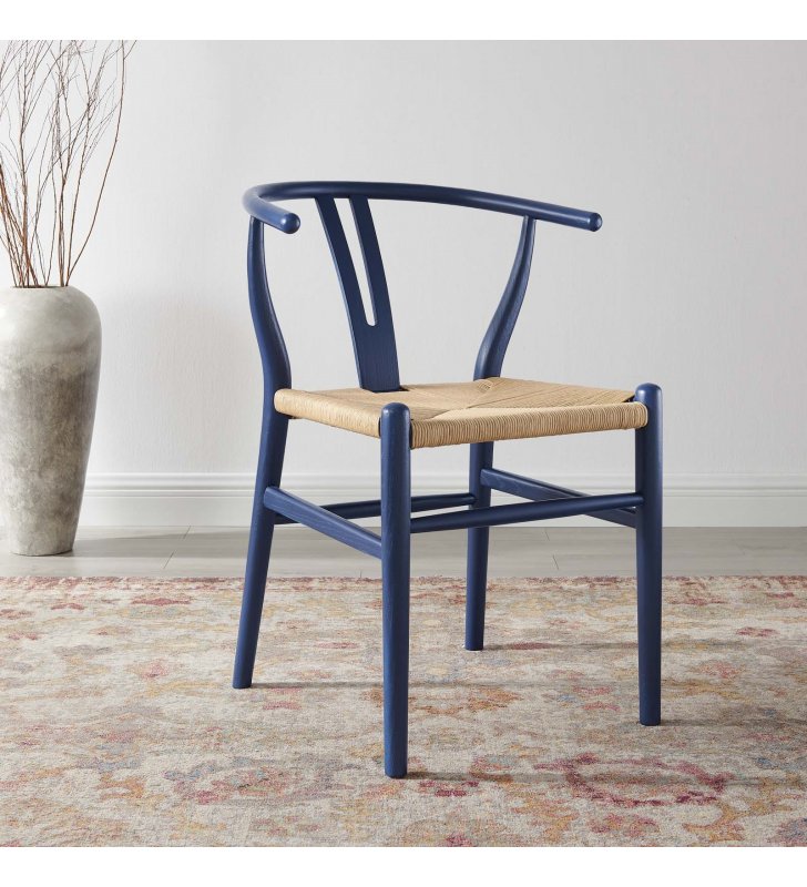 Amish Dining Wood Side Chair in Midnight Blue - Lexmod