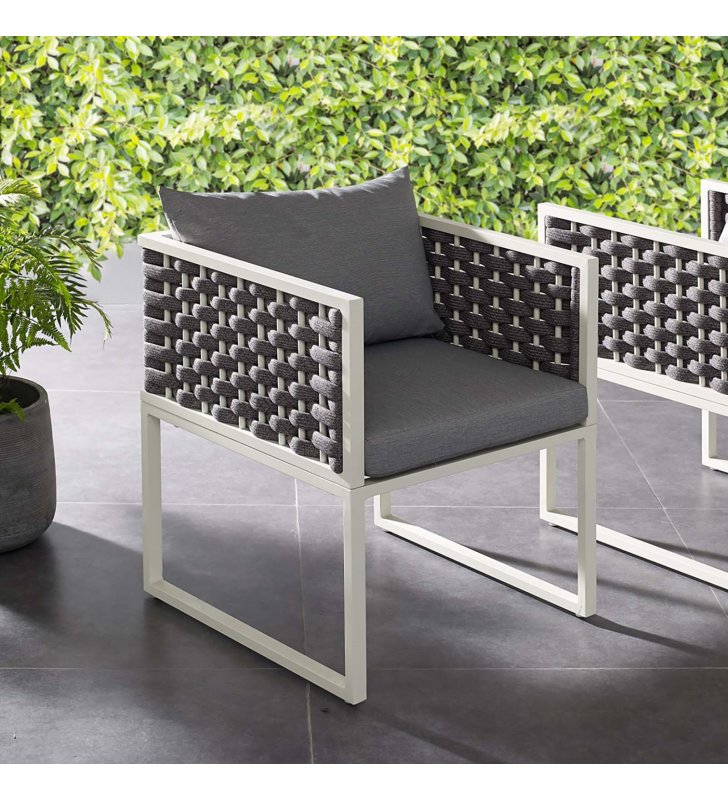 Stance Outdoor Patio Aluminum Dining Armchair in White Gray - Lexmod