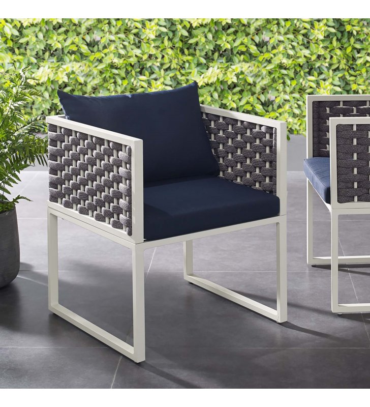 Stance Outdoor Patio Aluminum Dining Armchair in White Navy - Lexmod