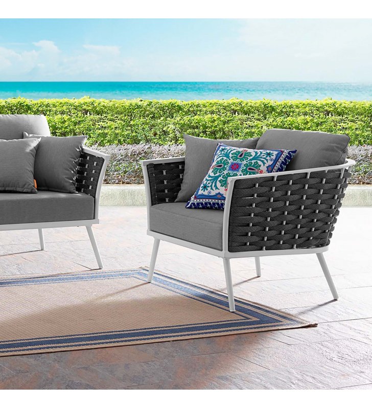Stance Outdoor Patio Aluminum Armchair in White Gray - Lexmod