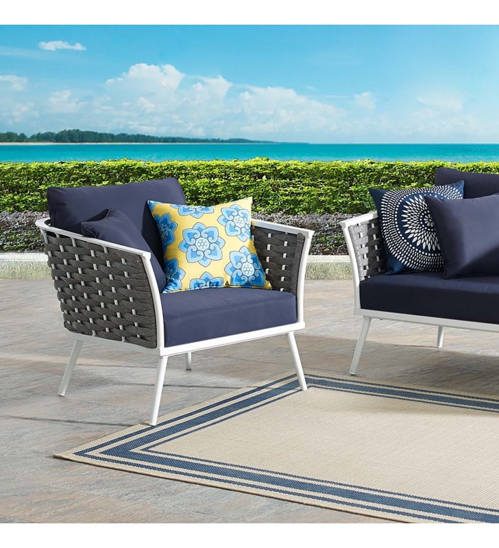 Stance Outdoor Patio Aluminum Armchair in White Navy - Lexmod