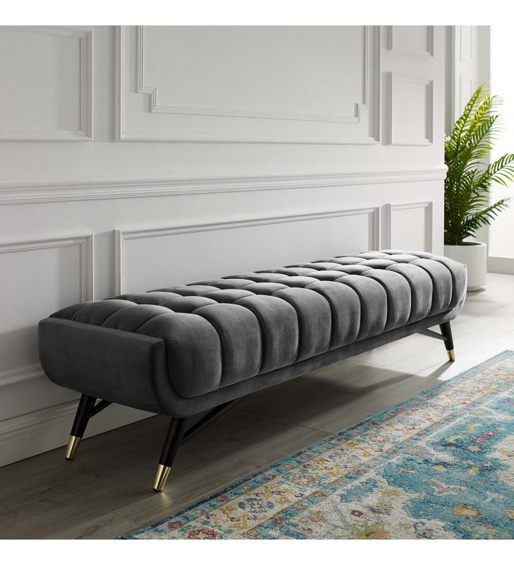 Adept Performance Velvet Bench in Gray - Lexmod