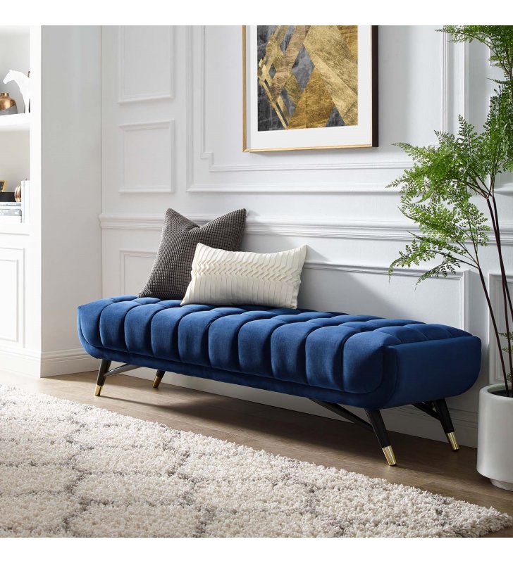 Adept Performance Velvet Bench in Midnight Blue - Lexmod
