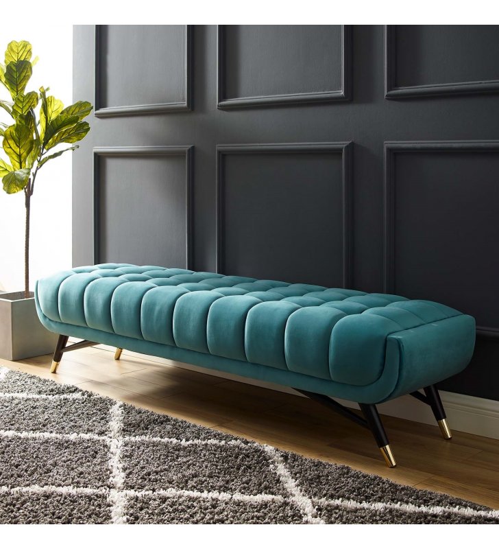 Adept Performance Velvet Bench in Sea Blue - Lexmod