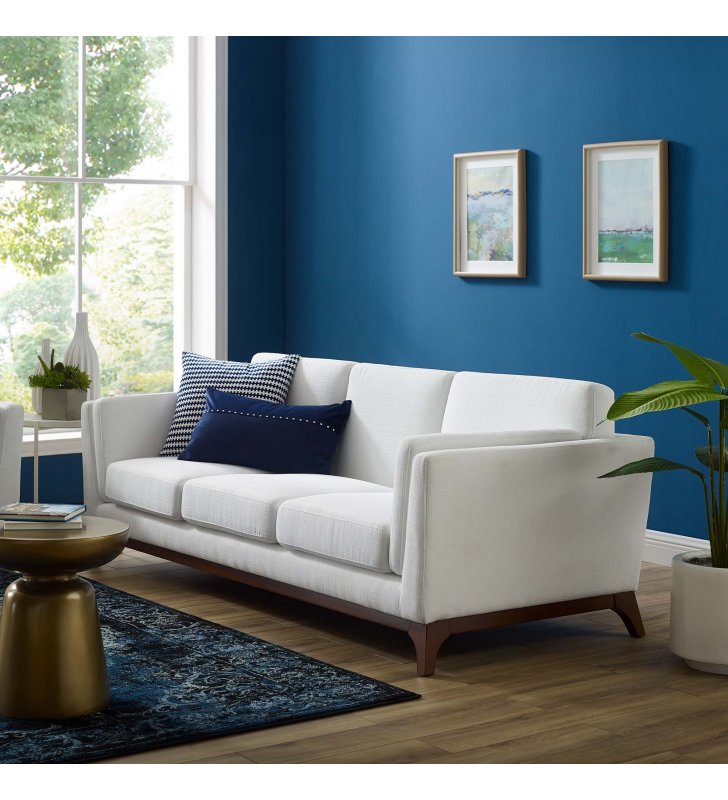 Chance Upholstered Fabric Sofa in White - Lexmod