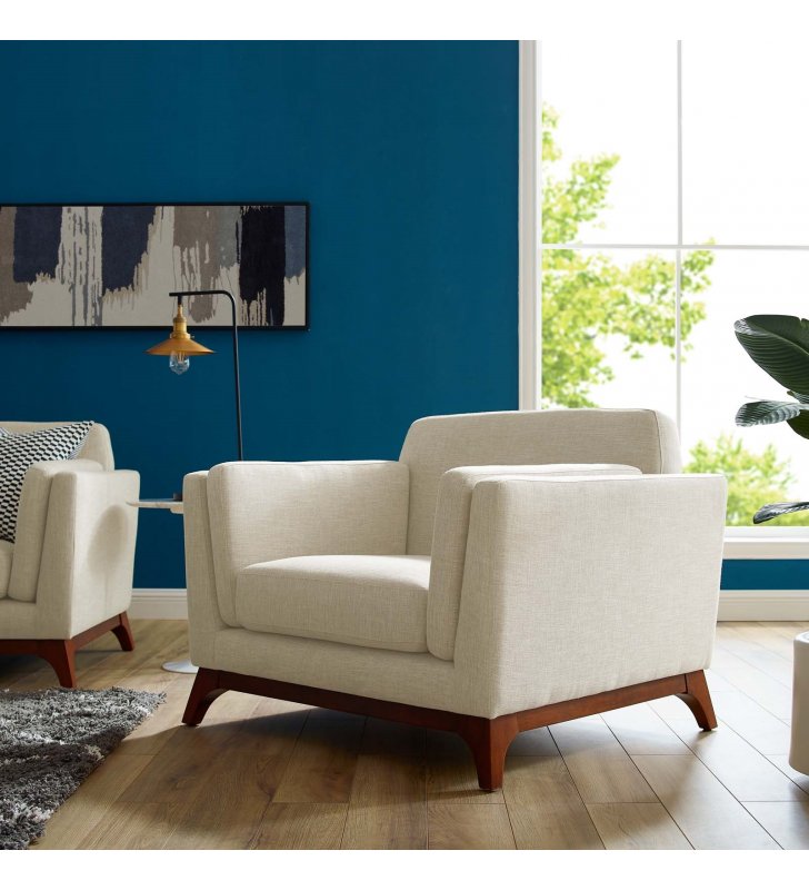 Chance Upholstered Fabric Armchair in Beige - Lexmod