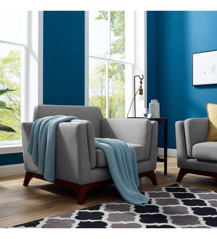 Chance Upholstered Fabric Armchair in Light Gray - Lexmod