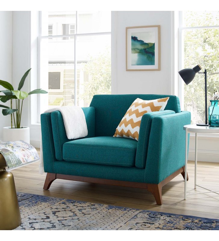Chance Upholstered Fabric Armchair in Teal - Lexmod
