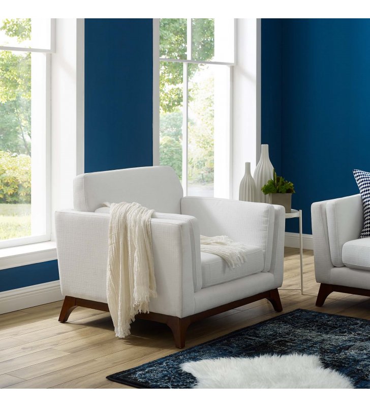 Chance Upholstered Fabric Armchair in White - Lexmod