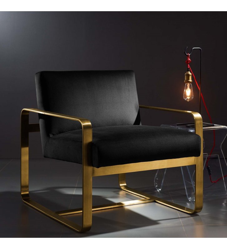 Astute Performance Velvet Armchair in Black - Lexmod