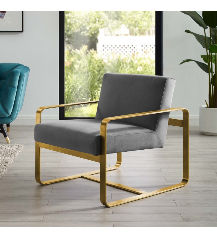Astute Performance Velvet Armchair in Gray - Lexmod