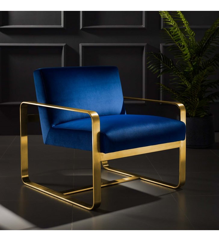 Astute Performance Velvet Armchair in Navy - Lexmod