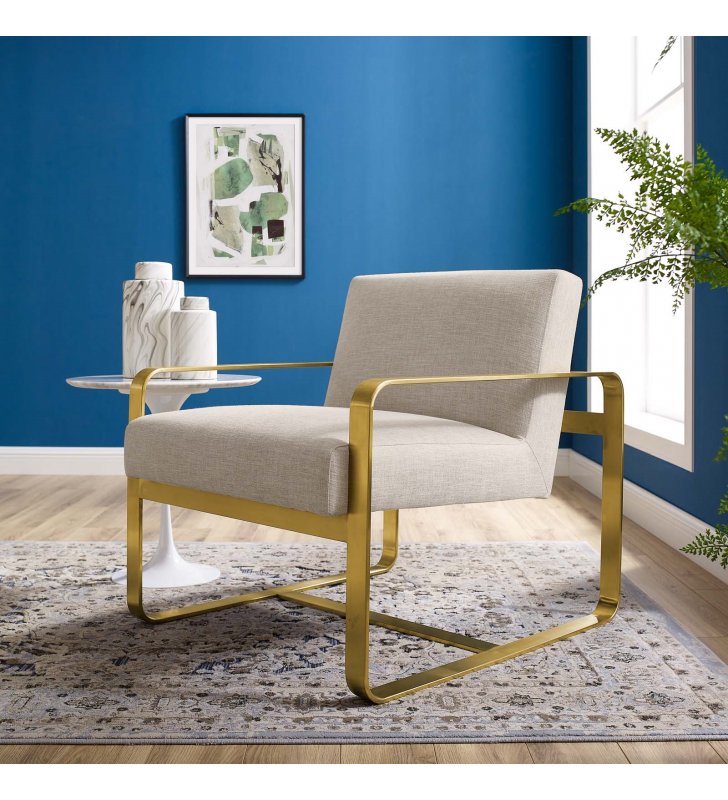 Astute Upholstered Fabric Armchair in Beige - Lexmod