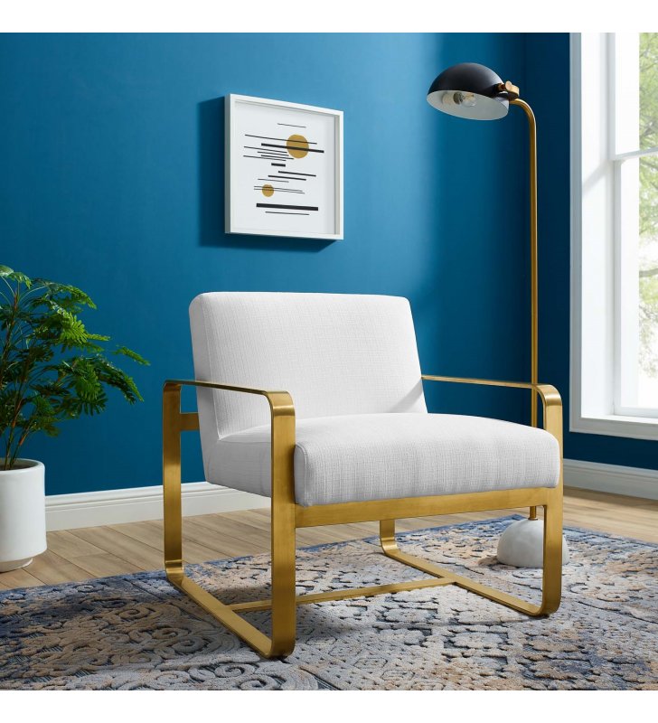Astute Upholstered Fabric Armchair in White - Lexmod