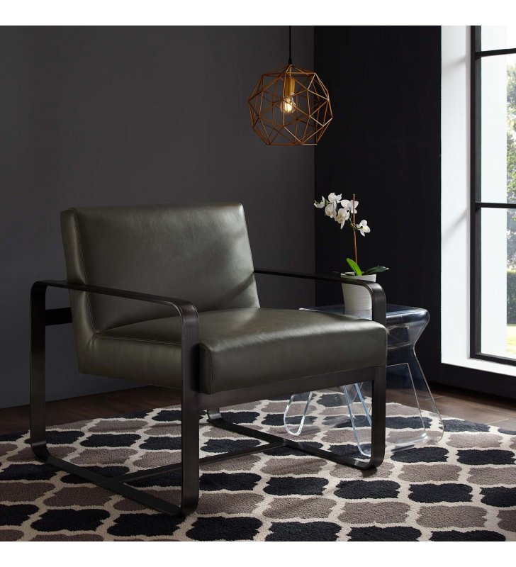 Astute Faux Leather Armchair in Gray - Lexmod