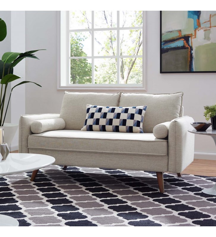 Revive Upholstered Fabric Loveseat in Beige - Lexmod