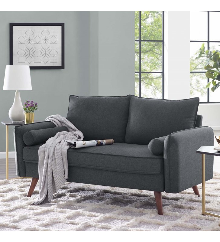 Revive Upholstered Fabric Loveseat in Gray - Lexmod