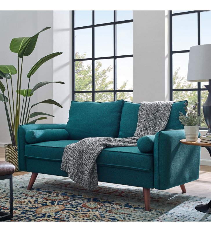 Revive Upholstered Fabric Loveseat in Teal - Lexmod