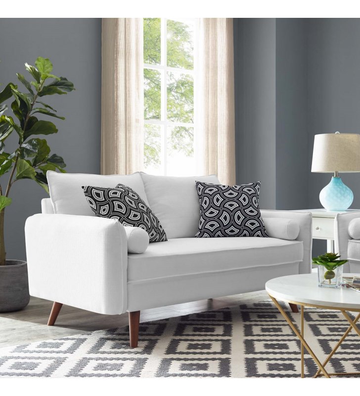 Revive Upholstered Fabric Loveseat in White - Lexmod