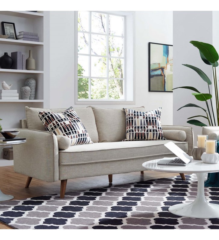Revive Upholstered Fabric Sofa in Beige - Lexmod