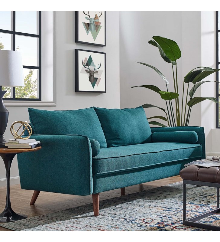 Revive Upholstered Fabric Sofa in Teal - Lexmod