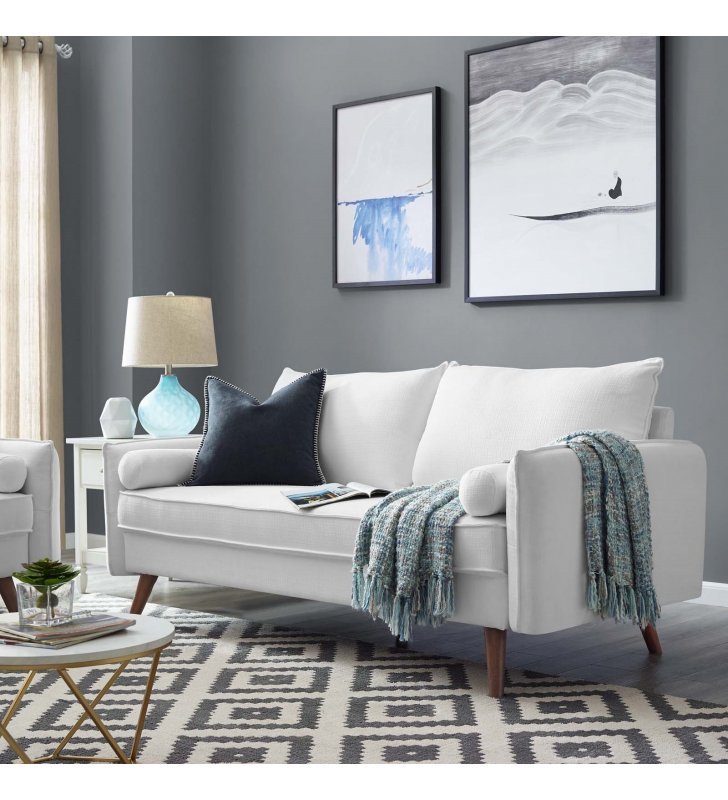 Revive Upholstered Fabric Sofa in White - Lexmod