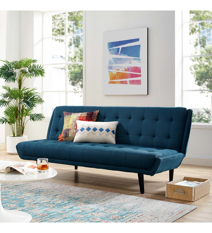 Glance Tufted Convertible Fabric Sofa Bed in Azure - Lexmod