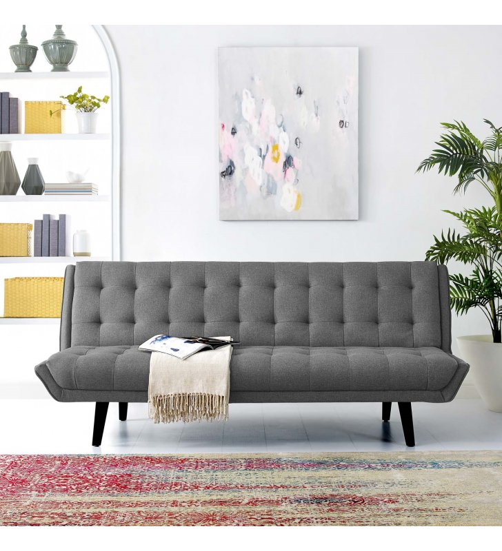 Glance Tufted Convertible Fabric Sofa Bed in Gray - Lexmod