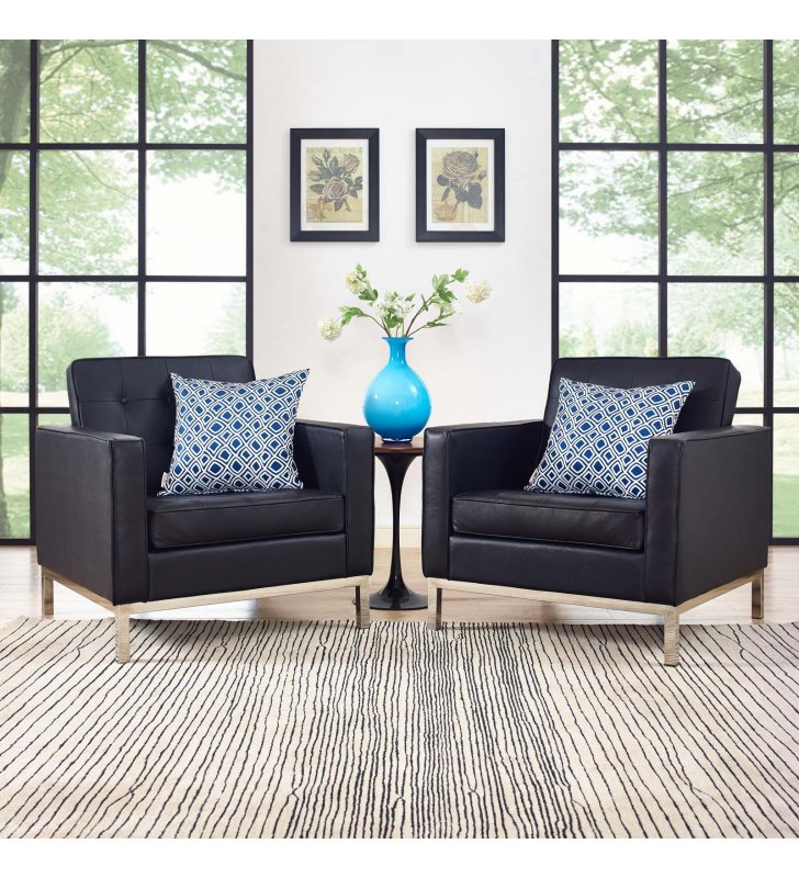Loft 2 Piece Leather Armchair Set in Black - Lexmod