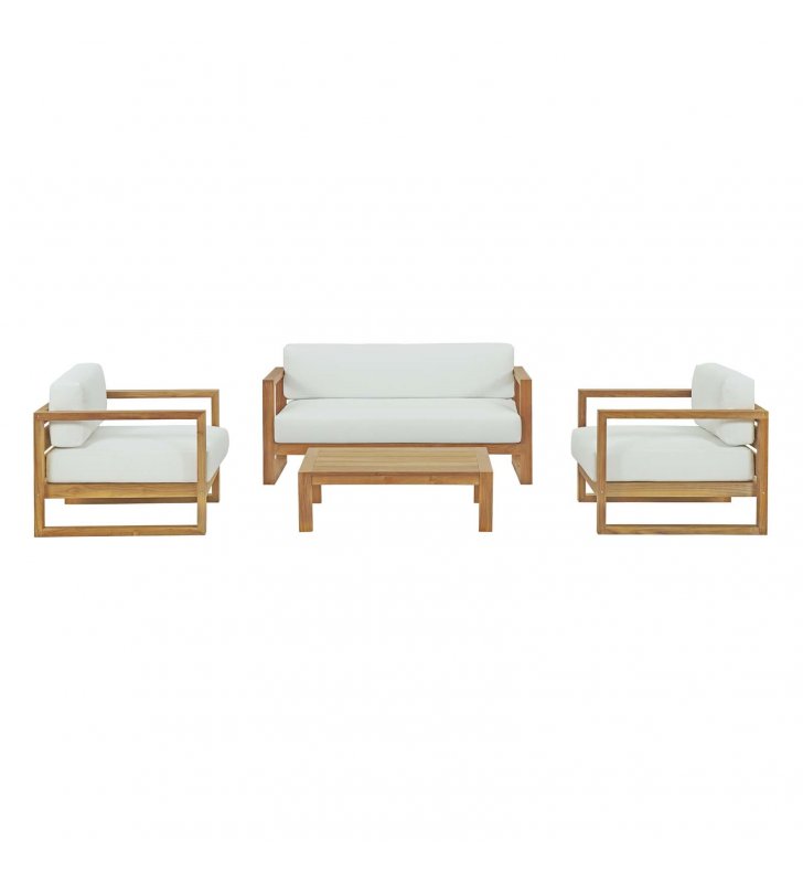 Upland 4 Piece Outdoor Patio Teak Set in Natural White - Lexmod