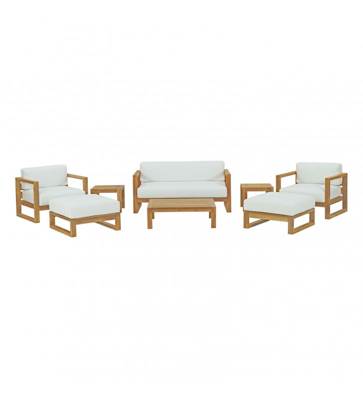 Upland 8 Piece Outdoor Patio Teak Set in Natural White - Lexmod