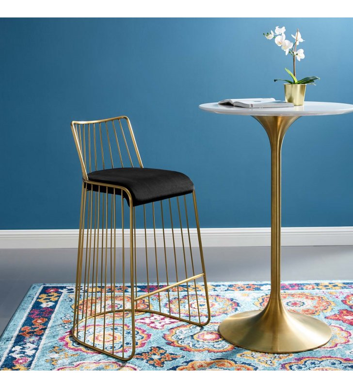 Rivulet Gold Stainless Steel Performance Velvet Bar Stool in Gold Black - Lexmod