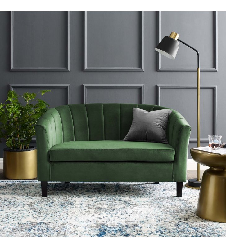 Prospect Channel Tufted Performance Velvet Loveseat in Emerald - Lexmod