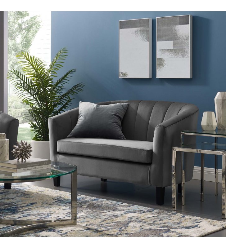 Prospect Channel Tufted Performance Velvet Loveseat in Gray - Lexmod