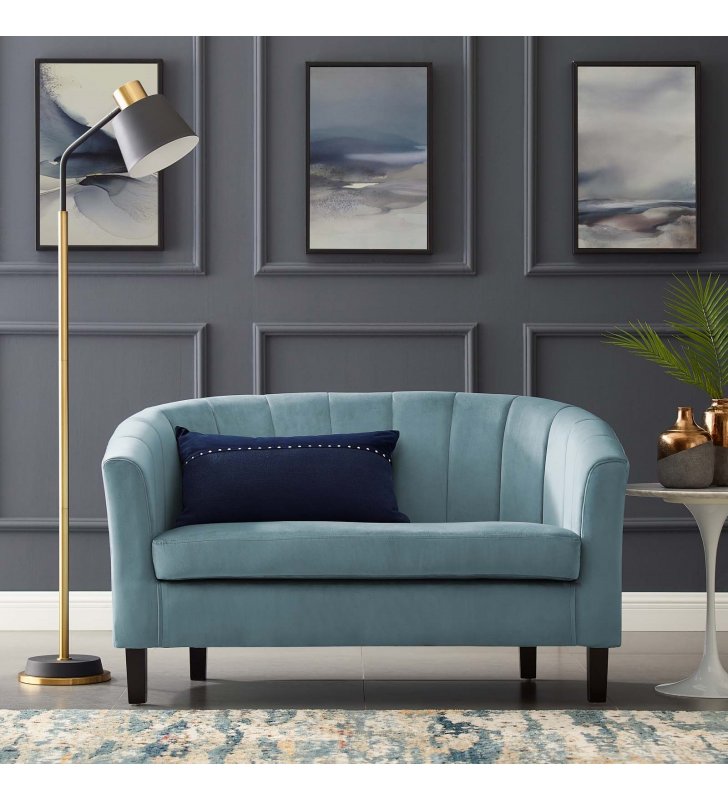 Prospect Channel Tufted Performance Velvet Loveseat in Light Blue - Lexmod