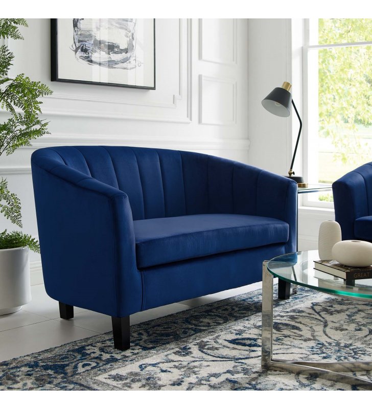 Prospect Channel Tufted Performance Velvet Loveseat in Navy - Lexmod