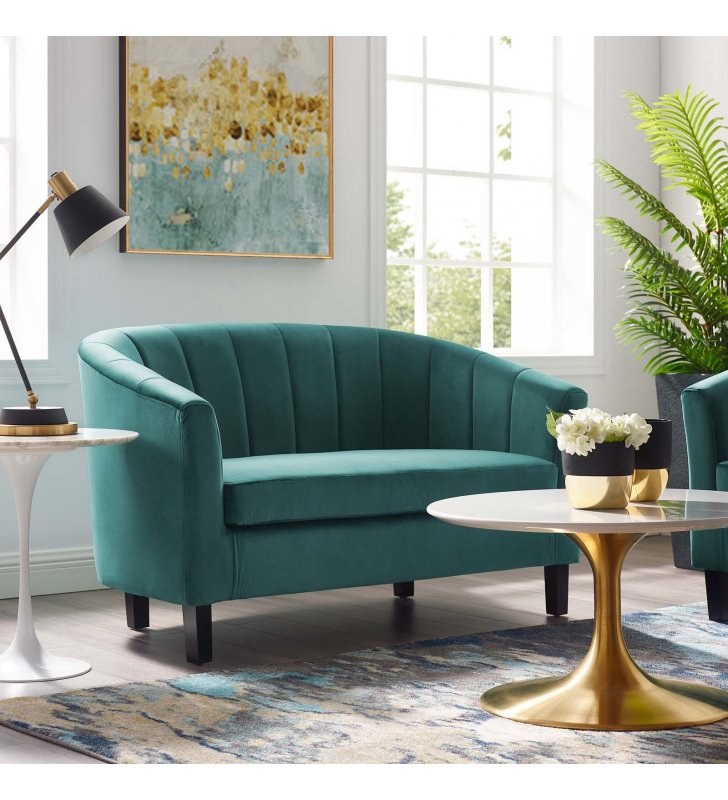Prospect Channel Tufted Performance Velvet Loveseat in Teal - Lexmod