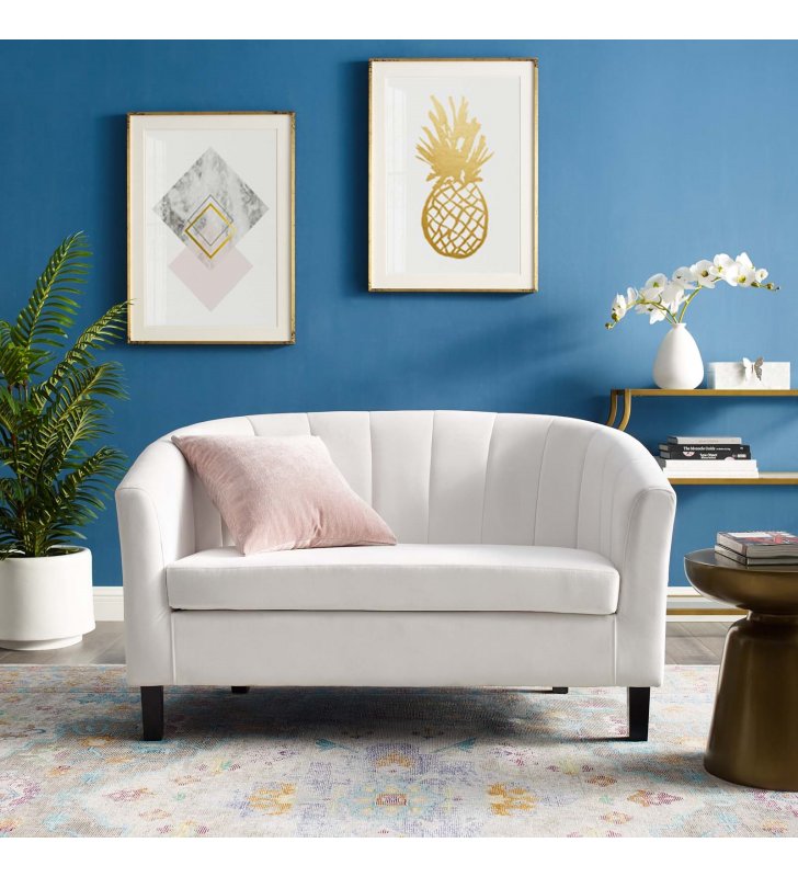 Prospect Channel Tufted Performance Velvet Loveseat in White - Lexmod