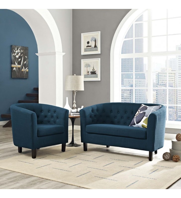 Prospect 2 Piece Upholstered Fabric Loveseat and Armchair Set in Azure - Lexmod