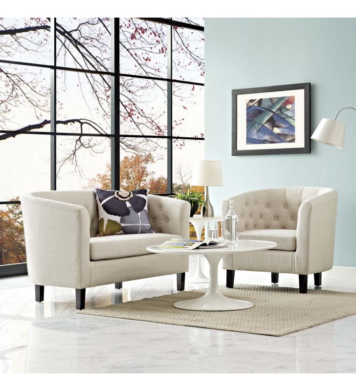 Prospect 2 Piece Upholstered Fabric Loveseat and Armchair Set in Beige - Lexmod