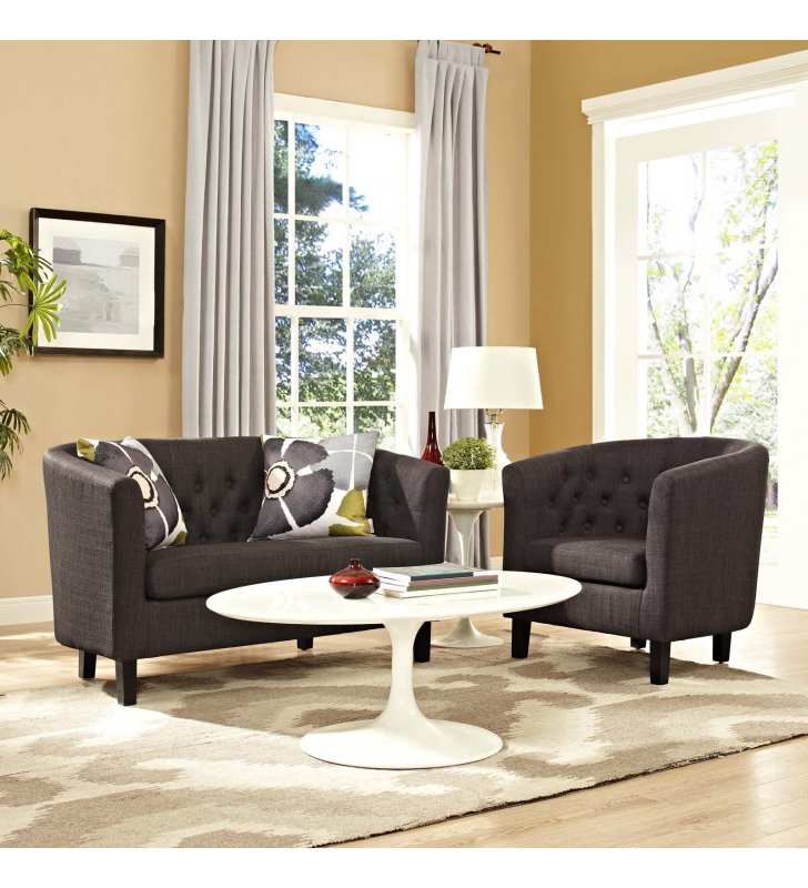 Prospect 2 Piece Upholstered Fabric Loveseat and Armchair Set in Brown - Lexmod