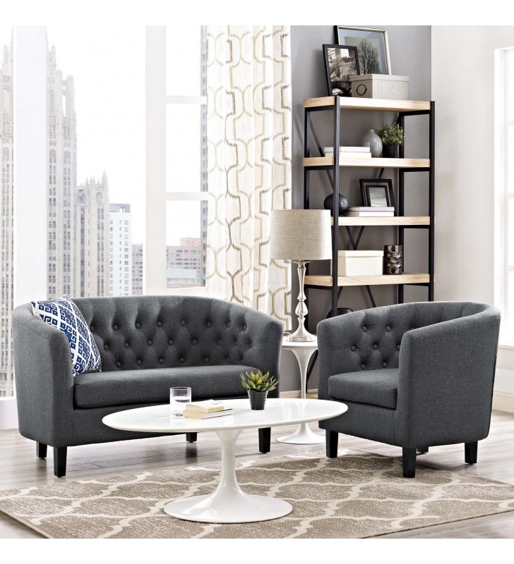 Prospect 2 Piece Upholstered Fabric Loveseat and Armchair Set in Gray - Lexmod
