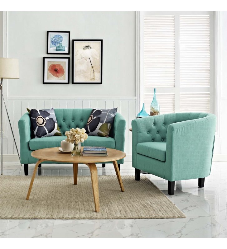 Prospect 2 Piece Upholstered Fabric Loveseat and Armchair Set in Laguna - Lexmod