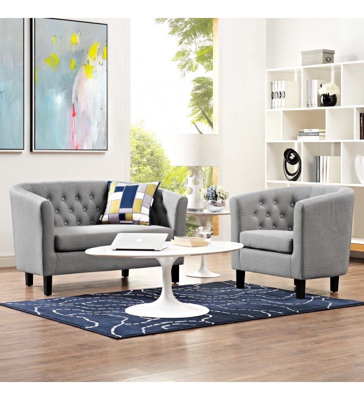 Prospect 2 Piece Upholstered Fabric Loveseat and Armchair Set in Light Gray - Lexmod