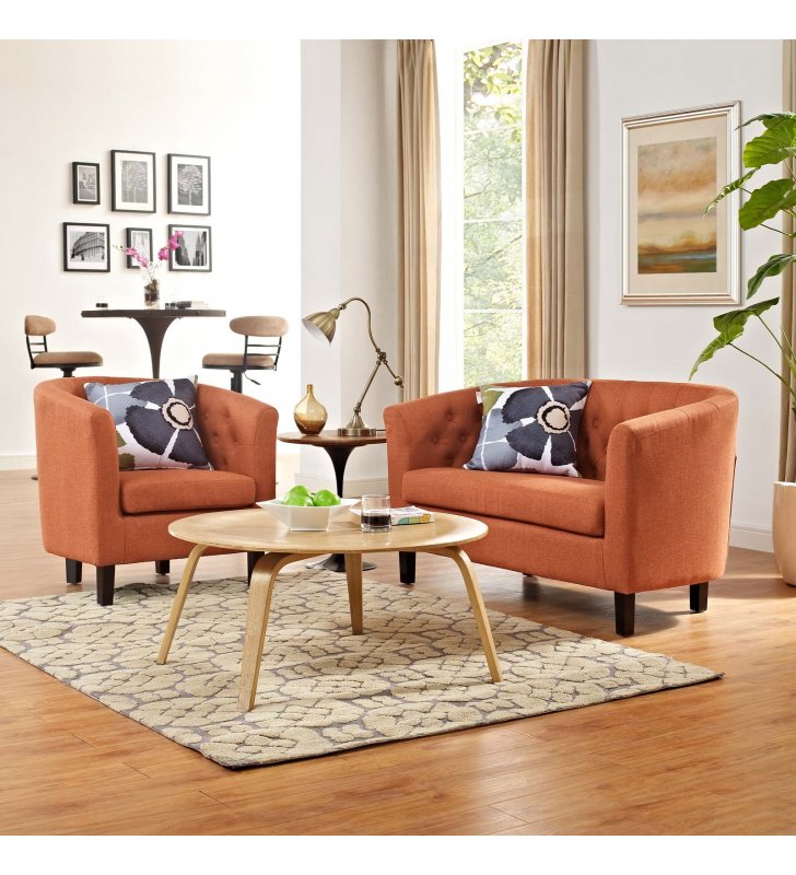 Prospect 2 Piece Upholstered Fabric Loveseat and Armchair Set in Orange - Lexmod