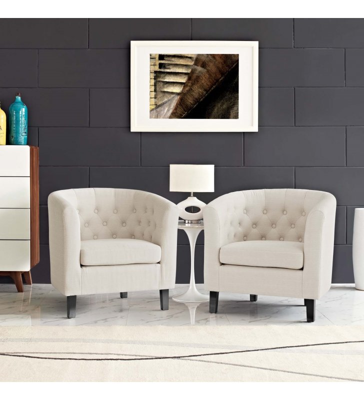 Prospect 2 Piece Upholstered Fabric Armchair Set in Beige - Lexmod