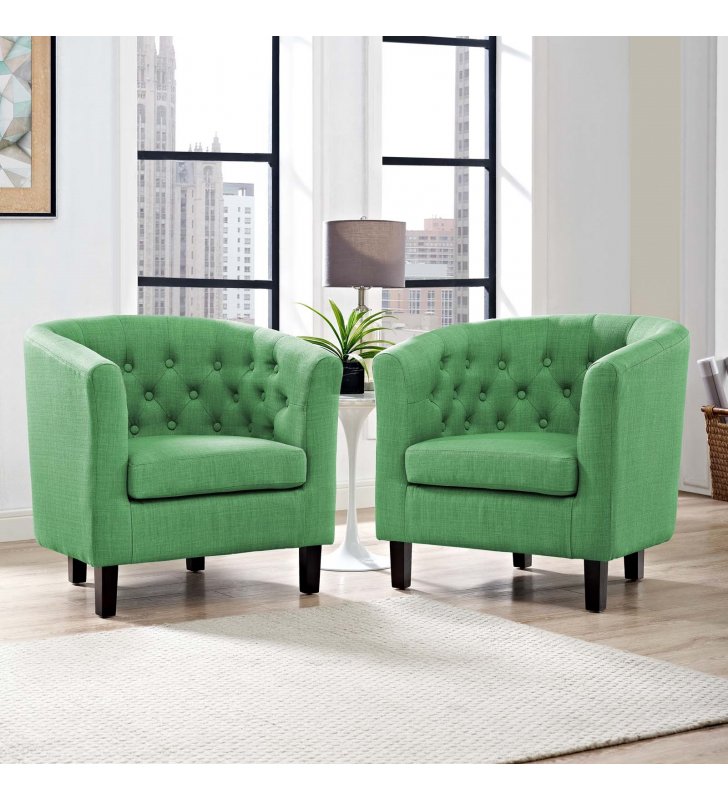Prospect 2 Piece Upholstered Fabric Armchair Set in Green - Lexmod