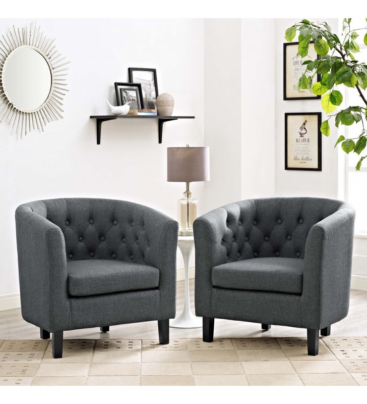 Prospect 2 Piece Upholstered Fabric Armchair Set in Gray - Lexmod
