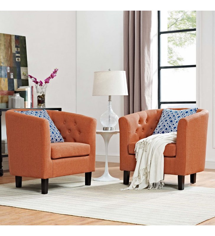 Prospect 2 Piece Upholstered Fabric Armchair Set in Orange - Lexmod