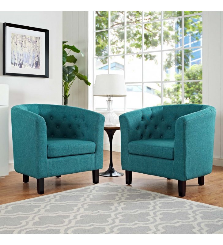 Prospect 2 Piece Upholstered Fabric Armchair Set in Teal - Lexmod